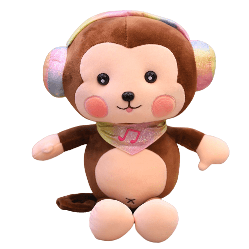 Brown Monkey Plush Headphones Music