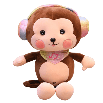 Brown Monkey Plush Headphones Music