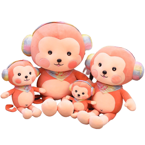 Pink Monkey Plush Headphones Music