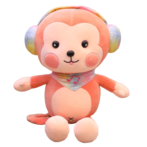 Pink Monkey Plush Headphones Music