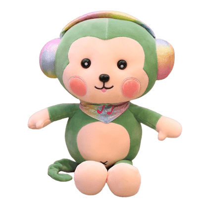 Peluche Singe Vert Casque Musique