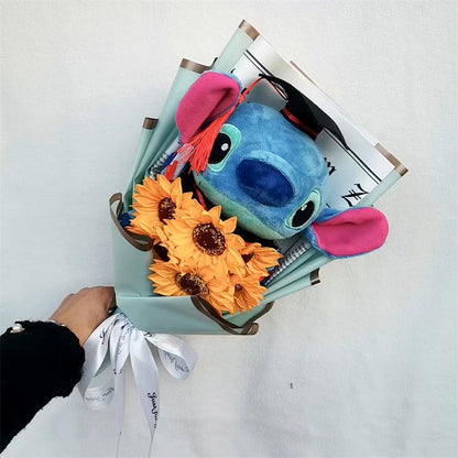 Doctor Teddy Bear Stitch Plush Bouquet Toys with Sunflower  Cute Teddy Bear Doll Student Graduation Souvenir Birthday Gifts