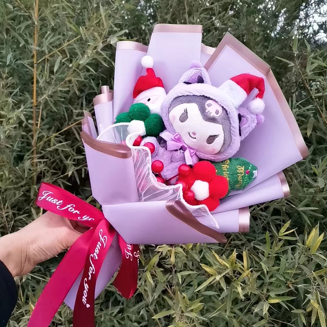 Christma Sanrio Kuromi Hello Kitty Cinnamoroll Cartoon Plush Bouquet Rose Wedding Party Decoration Valentine's Day Gift Promotio