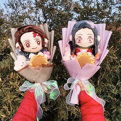 New Anime Ghost Slayer Plush Bouquet Blade Plush Doll Tanjiro Nezuko Game Peripheral Birthday Valentine's Day Graduation Gift