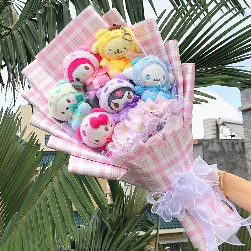 Bouquet de peluches Kuromi,  My Melody, Hello Kitty, Cinnamoroll Sanrio Anime