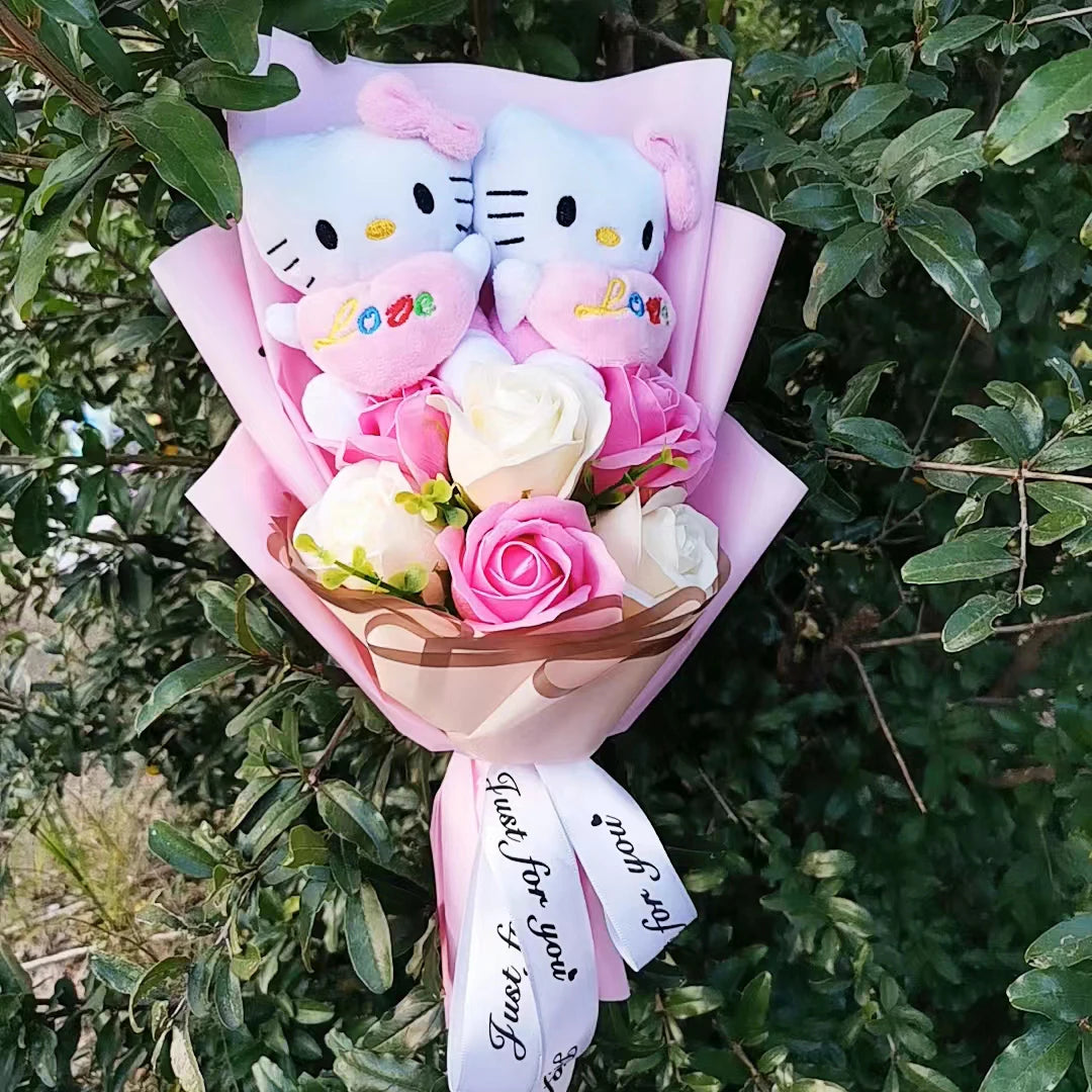 Sanrioed Hello Kitty Anime Bouquet Plush Stuffed Doll Kawaii Soap Flower  Rose Flower Cartoon Valentine's Day Christmas Gifts