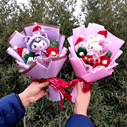 Christma Sanrio Kuromi Hello Kitty Cinnamoroll Cartoon Plush Bouquet Rose Wedding Party Decoration Valentine's Day Gift Promotio