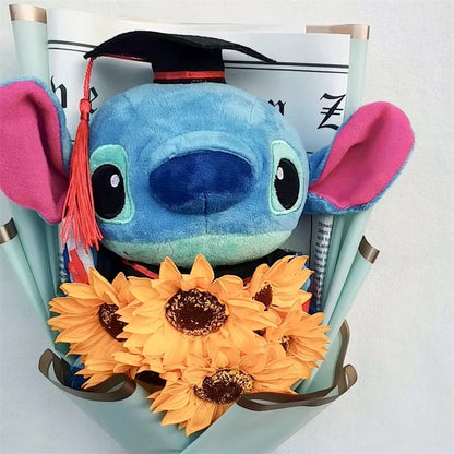 Doctor Teddy Bear Stitch Plush Bouquet Toys with Sunflower  Cute Teddy Bear Doll Student Graduation Souvenir Birthday Gifts