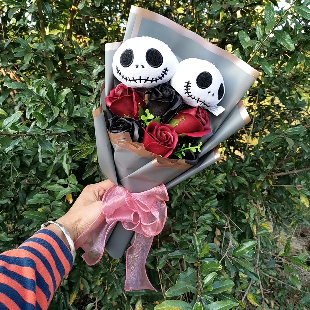 Halloween Jack Skellington Plush Bouquet Doll Toys With Soap Rose Flower Terror Skull Ghost Christmas Day/Valentine's Day Gifts