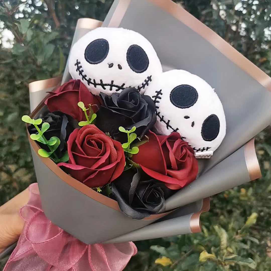 Halloween Jack Skellington Plush Bouquet Doll Toys With Soap Rose Flower Terror Skull Ghost Christmas Day/Valentine's Day Gifts