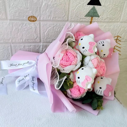 Hello Kitty Cartoon Plush Bouquet  Anime Sanrio Rose Soap Flowers  Doll Home Wedding Decoration Christmas Valentine's Day Gift