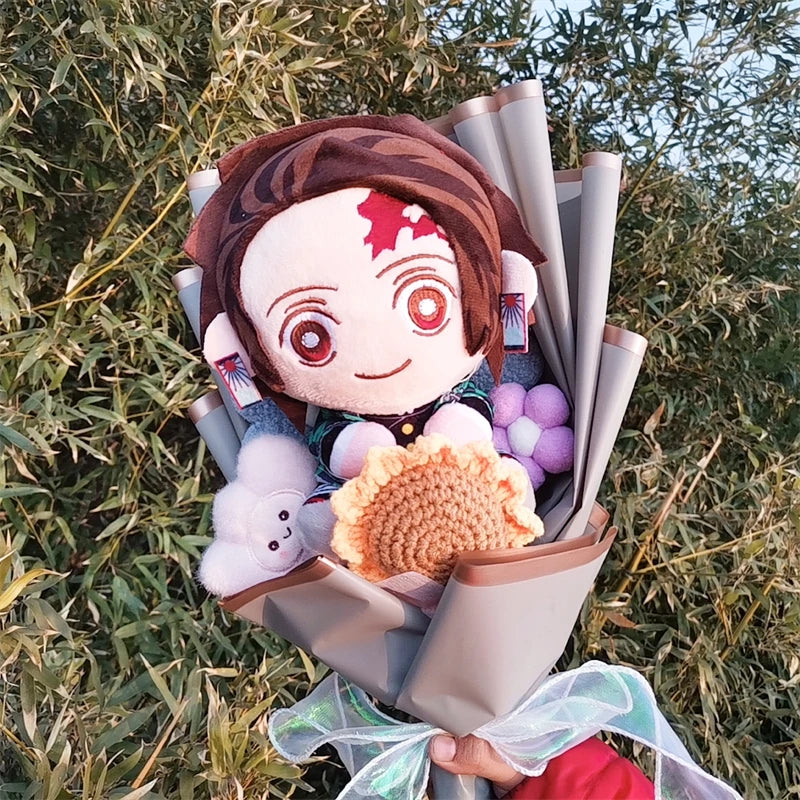 New Anime Ghost Slayer Plush Bouquet Blade Plush Doll Tanjiro Nezuko Game Peripheral Birthday Valentine's Day Graduation Gift