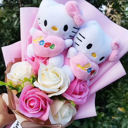 Sanrioed Hello Kitty Anime Bouquet Plush Stuffed Doll Kawaii Soap Flower  Rose Flower Cartoon Valentine's Day Christmas Gifts