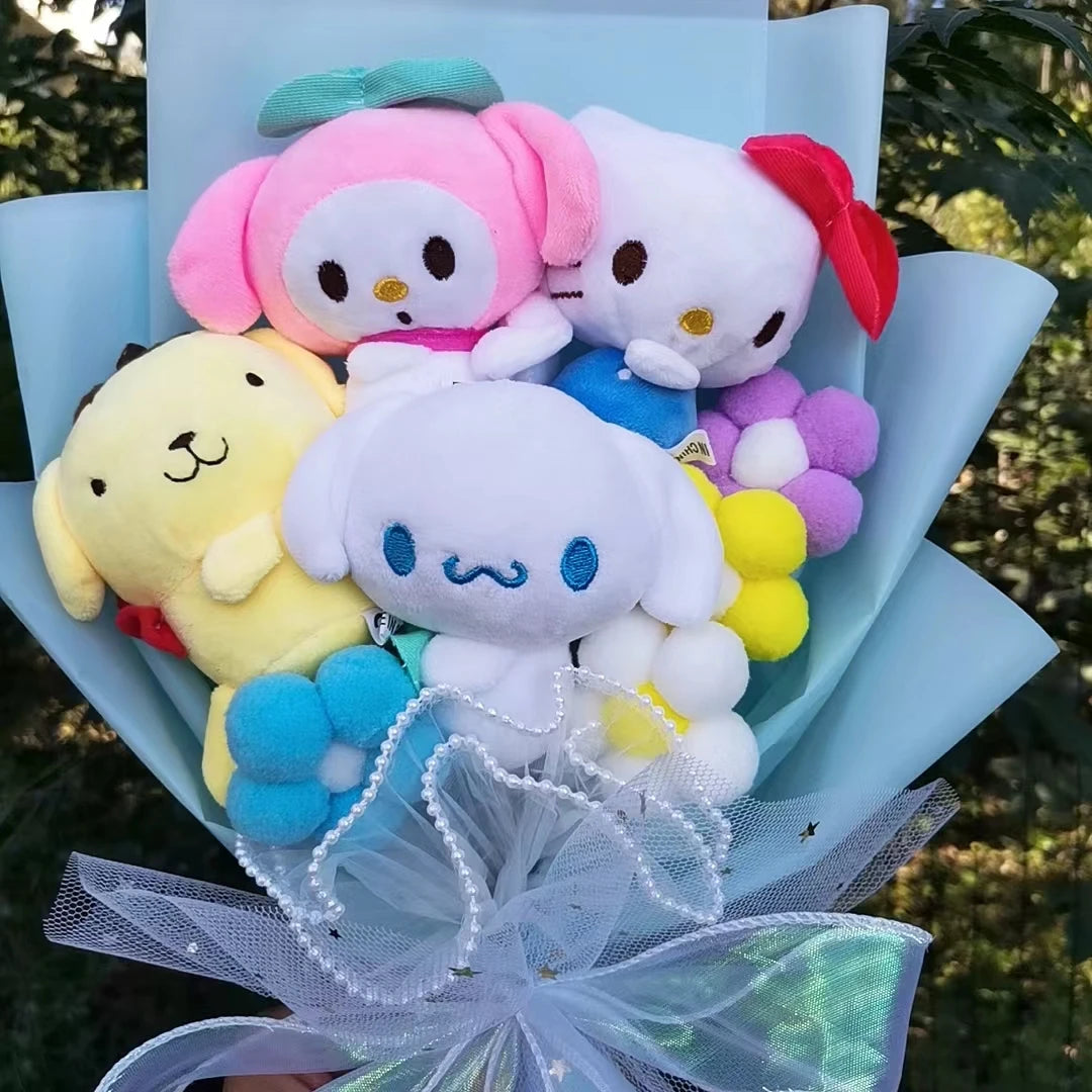 Sanrio Plush Bouquet Hello Kitty Kuromi Cinnamoroll My Melody Anima Soft Doll Valentine's Day Christmas Girl Friend Gifts