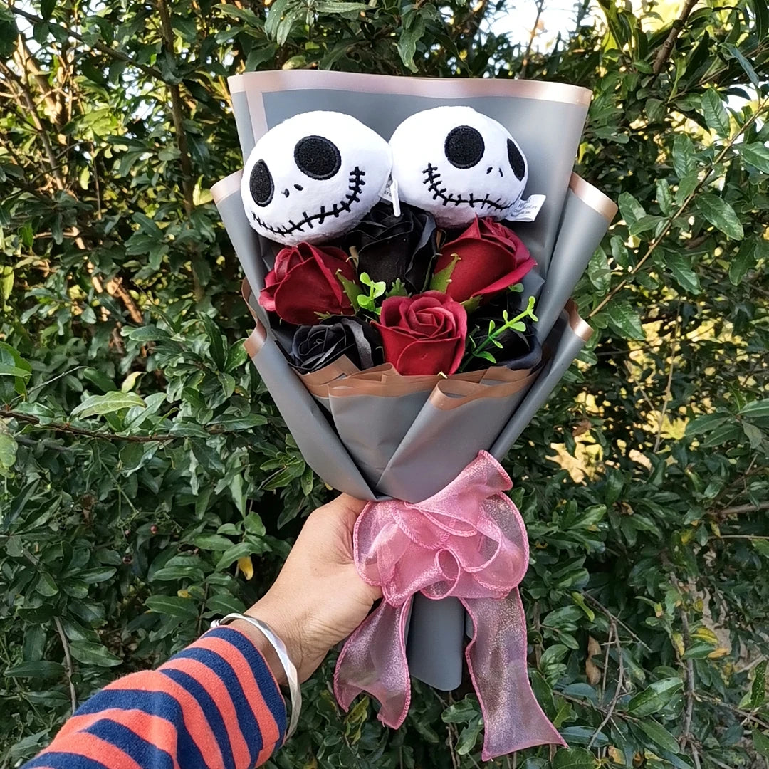 Halloween Jack Skellington Plush Bouquet Doll Toys With Soap Rose Flower Terror Skull Ghost Christmas Day/Valentine's Day Gifts