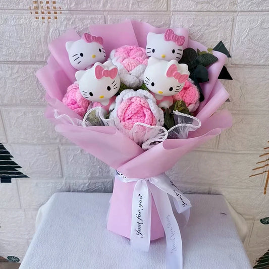 Hello Kitty Cartoon Plush Bouquet  Anime Sanrio Rose Soap Flowers  Doll Home Wedding Decoration Christmas Valentine's Day Gift