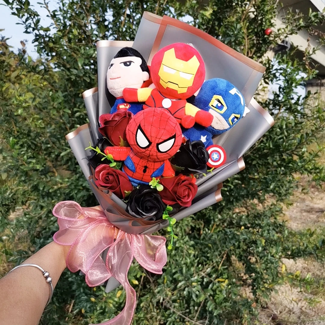 The Avengers Plush bouquets Anime Super Hero Spider-Man Iron Man Superman Captain America Plush Doll Toy Kids Birthday Gifts