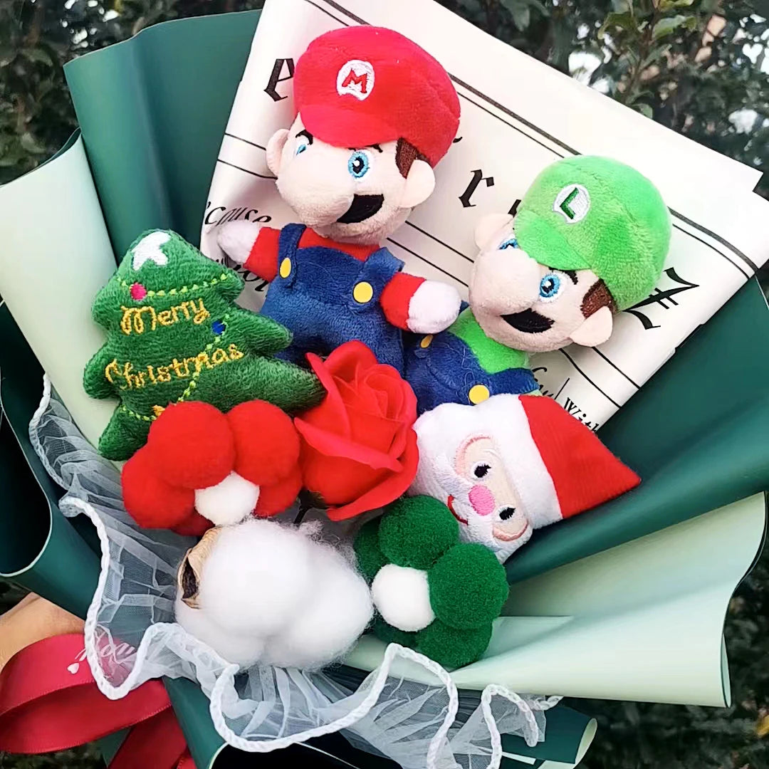 Super Mario Bros Christmas Plush Bouquet Doll Toys With Soap Rose Flower Stuffed Animals Doll Christmas Day/Valentine's Day Gift