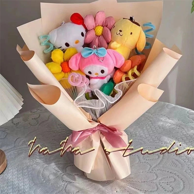 Anime Kuromi My Melody Cinnamoroll Kt Cat Cartoon Bouquet Kawaii Plush Doll Toy Kids Birthday Valentine's Day Christmas Gifts