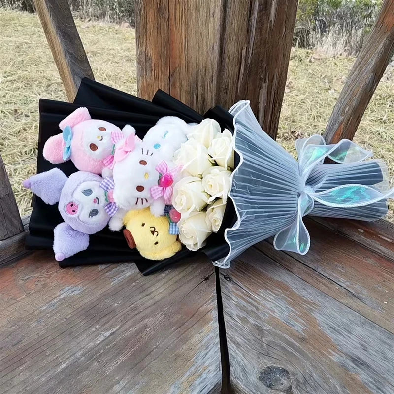 Graduation Bouquet Kuromi My Melody Hello Kitty Cinnamoroll Anime Plush Doll Toy Valentine's Day Girls Birthday Christmas Gift