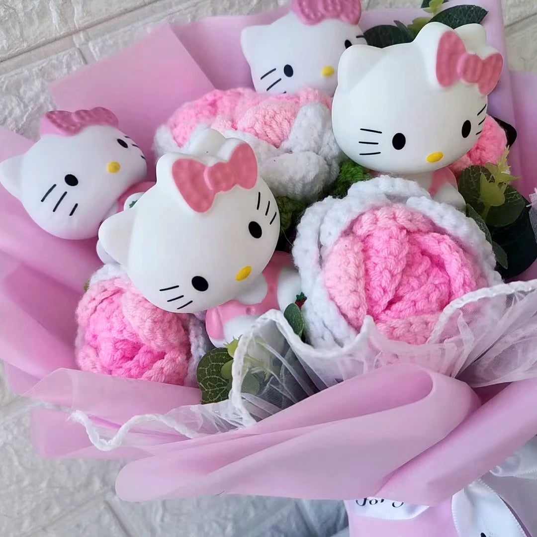 Hello Kitty Cartoon Plush Bouquet  Anime Sanrio Rose Soap Flowers  Doll Home Wedding Decoration Christmas Valentine's Day Gift