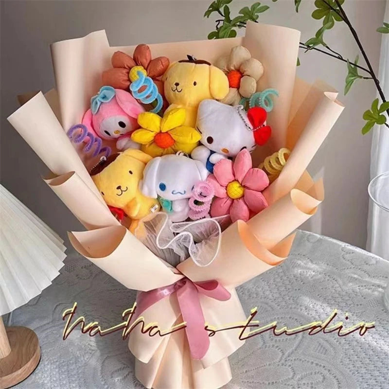 Anime Kuromi My Melody Cinnamoroll Kt Cat Cartoon Bouquet Kawaii Plush Doll Toy Kids Birthday Valentine's Day Christmas Gifts