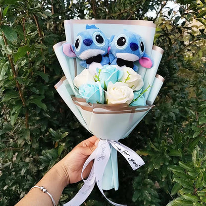 Disney Christmas Gift Anime Lilo Stitch Plush Bouquet Stuffed Animals Stitch Flower Bouquet Home Decoration Valentine Gift