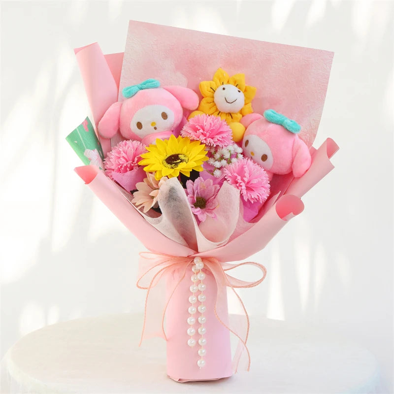 Anime My Melody Plush Toy Cinnamoroll Teddy Bear Cartoon Flower Bouquet Valentine's Day Christmas Birthday Holiday Gifts