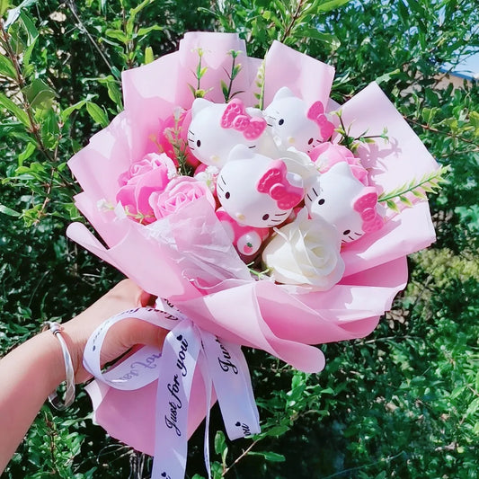 Bouquet Fleur Peluche Chat Hello Kitty - Bouquet de Fleurs Savon