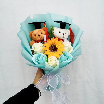 Teddy Bear Plush Graduation Flower Bouquet With Soap Rose Flower Birthday Sunflower Stuffed Animals Valentine's Day Gifts