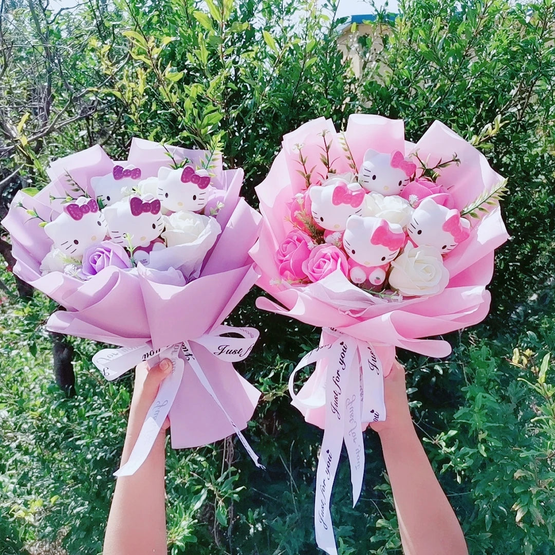 Bouquet Fleur Peluche Chat Hello Kitty - Bouquet de Fleurs Savon