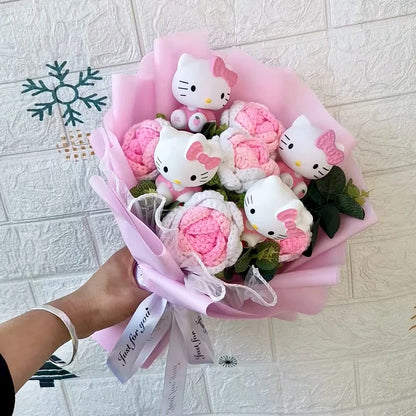 Hello Kitty Cartoon Plush Bouquet  Anime Sanrio Rose Soap Flowers  Doll Home Wedding Decoration Christmas Valentine's Day Gift