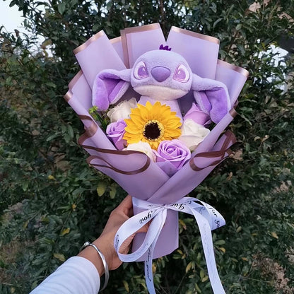 Peluche Lilo Stitch avec bouquet de fleurs Rose Savon
