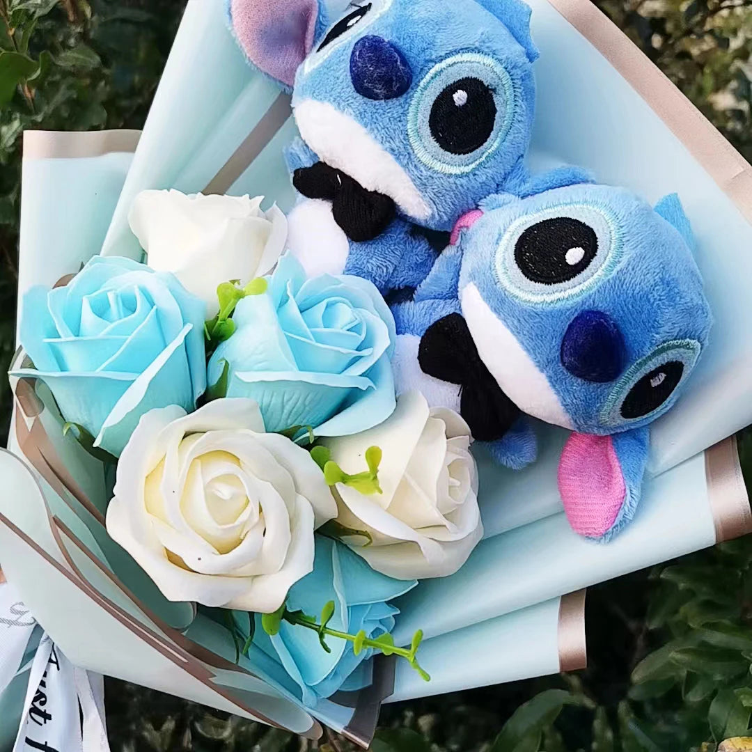 Disney Christmas Gift Anime Lilo Stitch Plush Bouquet Stuffed Animals Stitch Flower Bouquet Home Decoration Valentine Gift