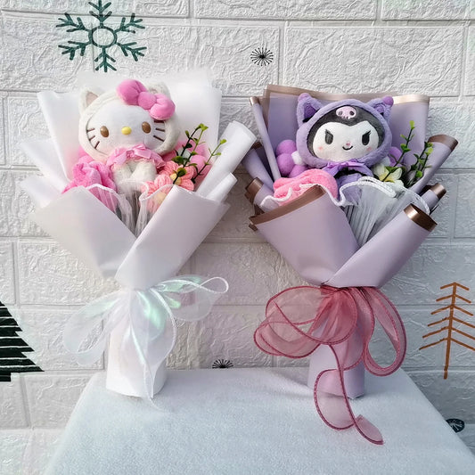 Cartoon Kuromi Hello Kitty Cinnamoroll  Plush Bouquet Rose Wedding Party Decoration Valentine's Day Christmas Birthday Gift