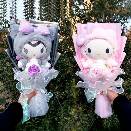 Bouquet de peluches Kuromi,  My Melody, Hello Kitty, Cinnamoroll Sanrio Anime