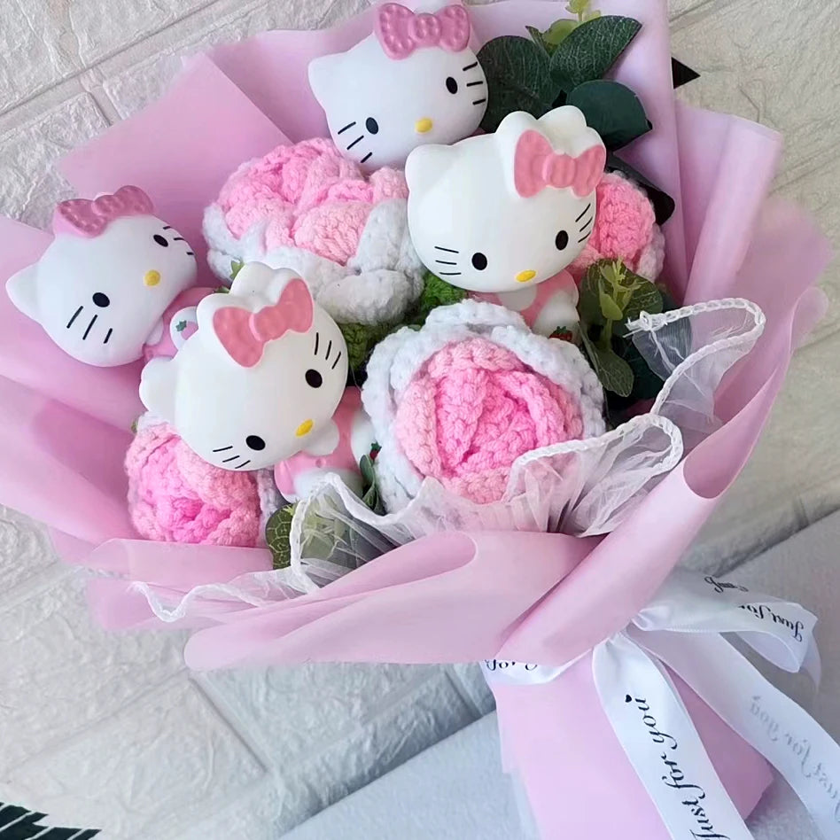 Hello Kitty Cartoon Plush Bouquet  Anime Sanrio Rose Soap Flowers  Doll Home Wedding Decoration Christmas Valentine's Day Gift