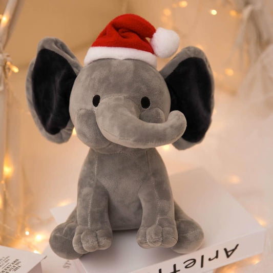 Gray Christmas Elephant Plush