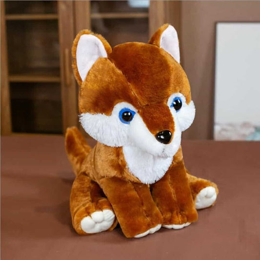 Sitting Brown Wolf Plush Toy