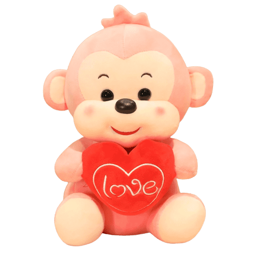 Peluche Singe Assis Tranquille Rose