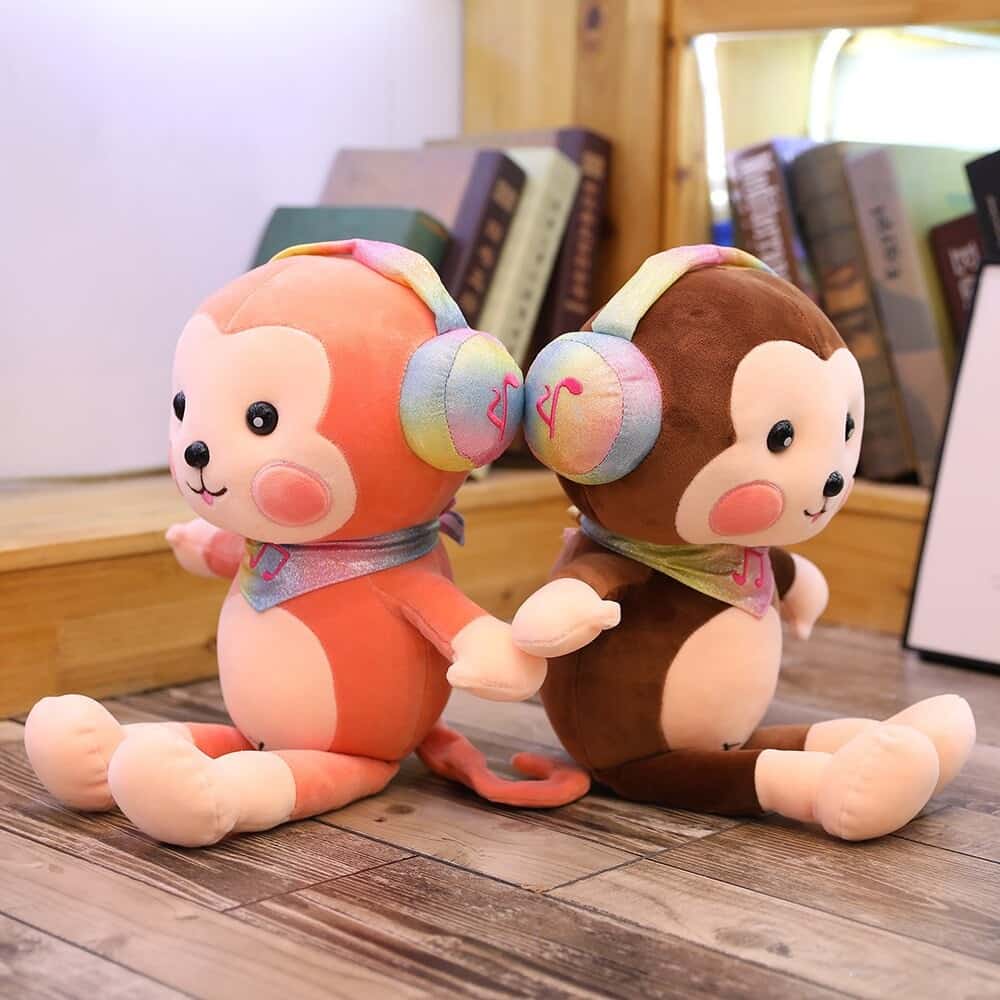 Brown Monkey Plush Headphones Music