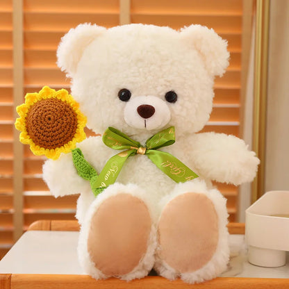 Teddy bear in love with flowers