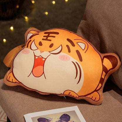 Tiger plush pillow with funny expression