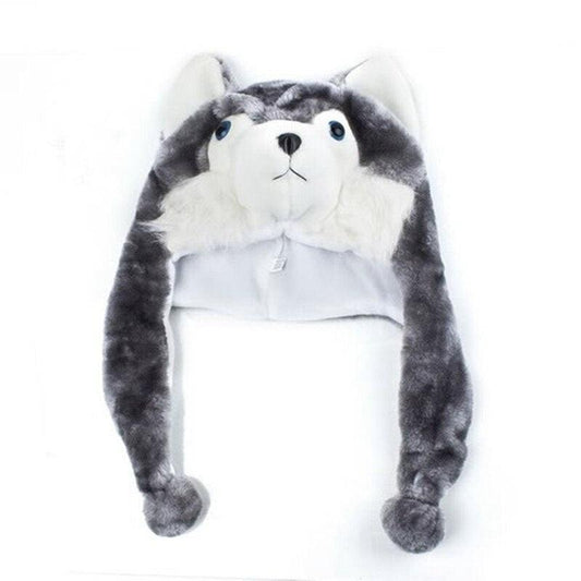 Chapeau en peluche, bonnet, écharpe et cache-oreilles en peluche de l'animal Husky Wolf Fluffy