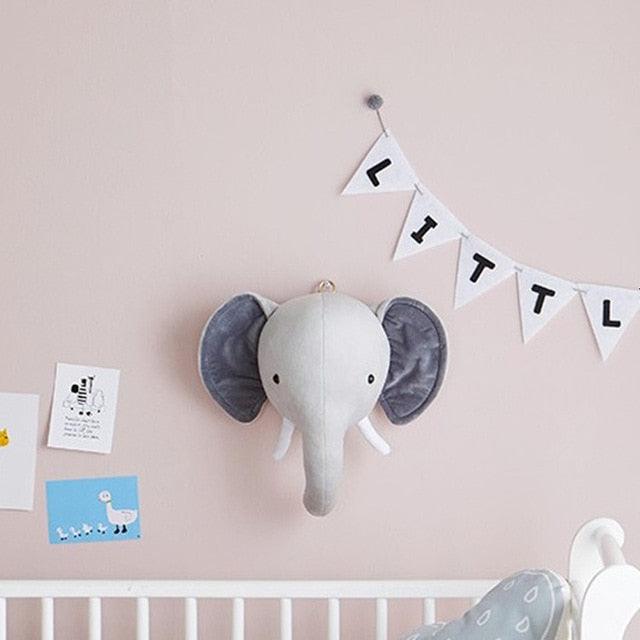 Cute Animals Elephant Head Stuffed Plush Doll Children's Room Decoration