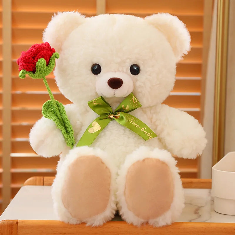 Teddy bear in love with flowers