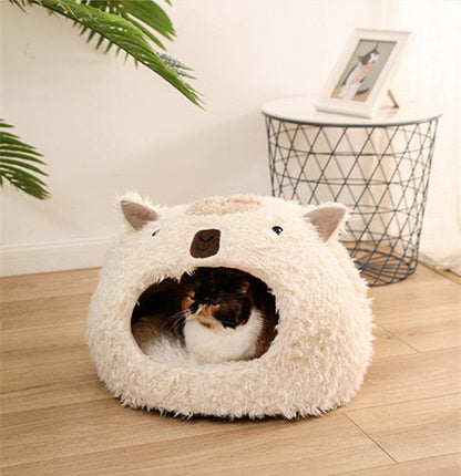 Alpaca Shaped Cat Bed, Warm Plush, Ideal for Small Dogs