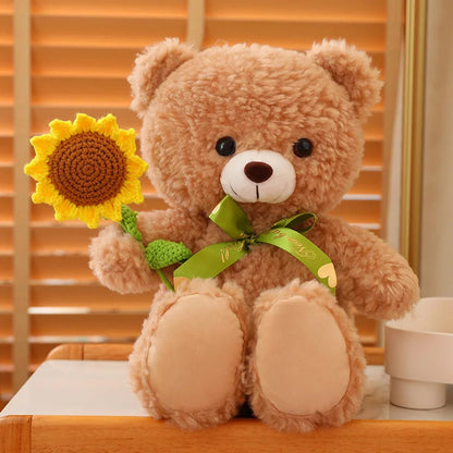 Teddy bear in love with flowers