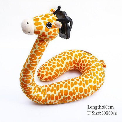 12" x 29.5" Creative 2 in 1 Plush U-Shaped Pillow with Different Animal Shapes and Lazy Phone Holder