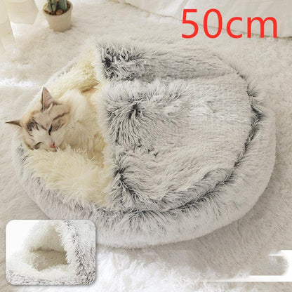 Round and semi-open plush cat bed, warm and soft